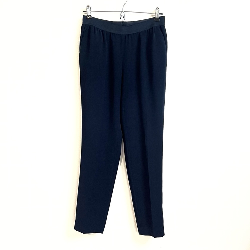 NEW Ann Taylor Pull On Straight Leg Navy Blue Dress Pants Elastic Waist Pockets